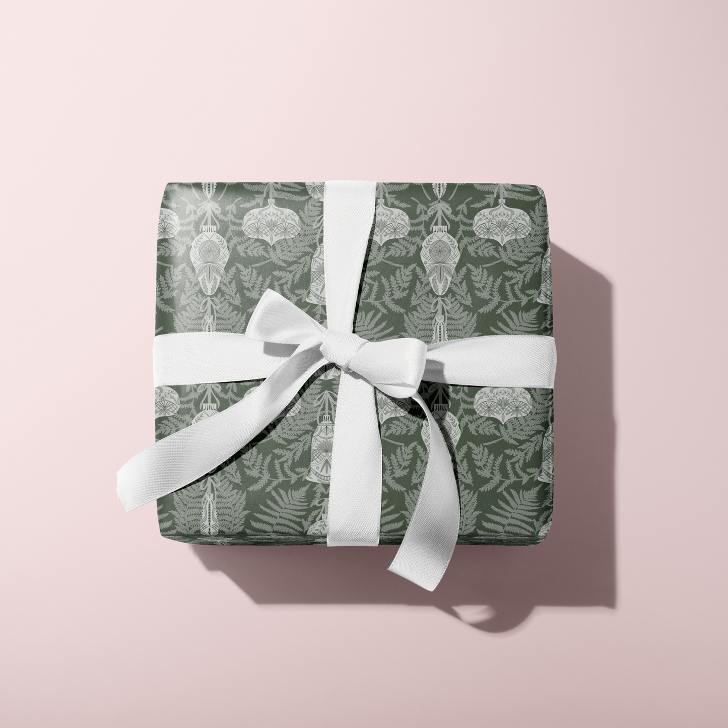 Green and White Festive Fern Wrapping Paper