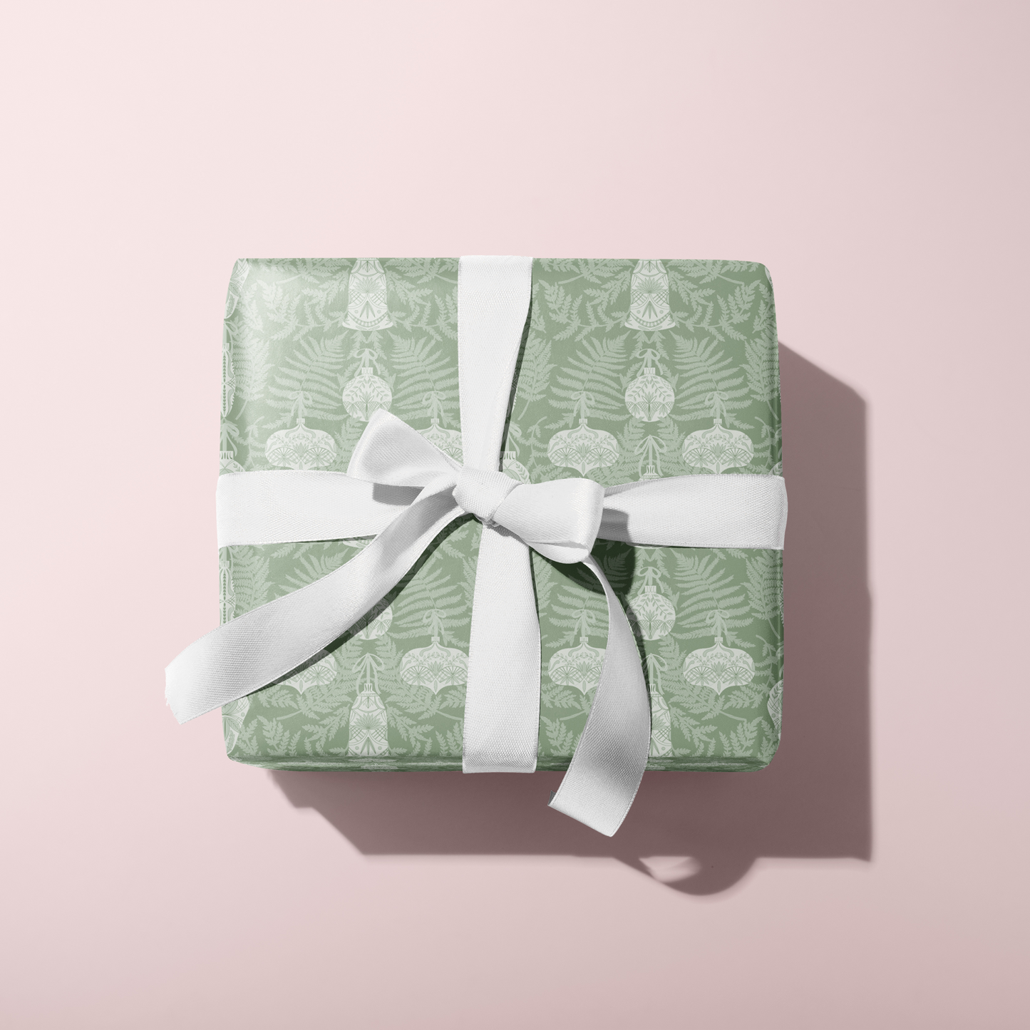Sage White Festive Fern Wrapping Paper