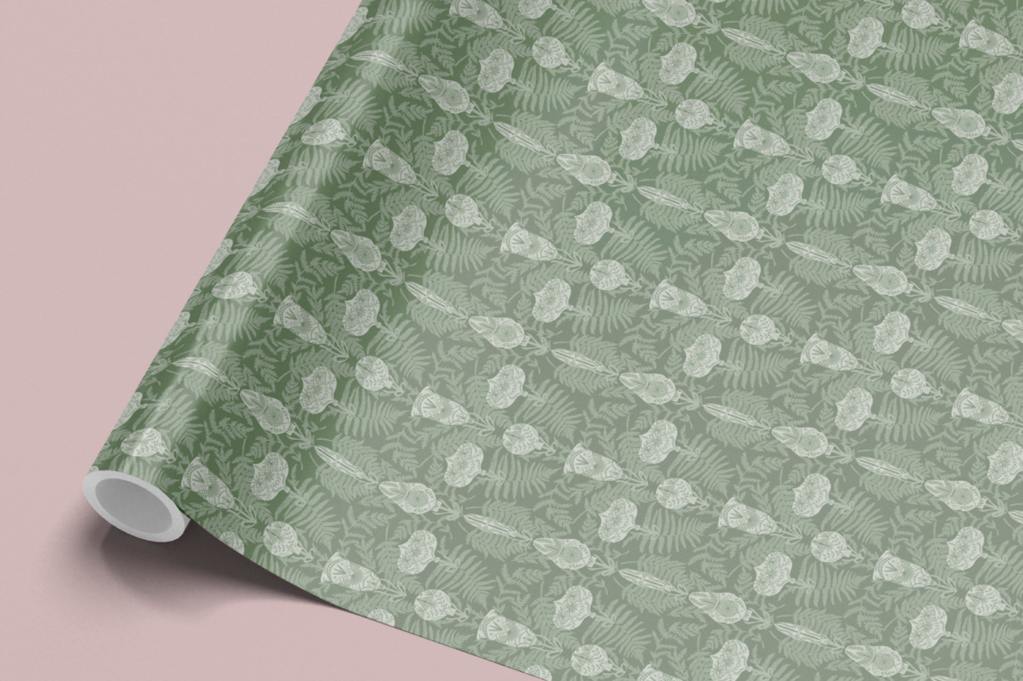 Sage White Festive Fern Wrapping Paper