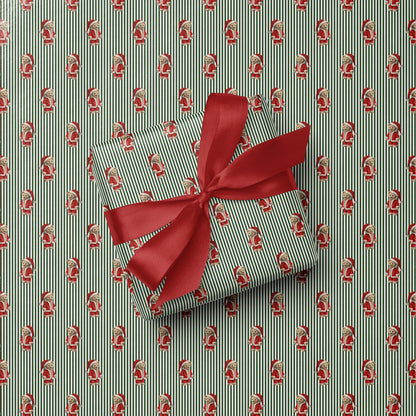 Santa Bear Christmas Wrapping Paper - Green Stripes