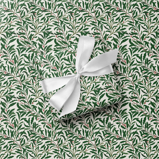 'Holly Jolly' Christmas Wrapping Paper - Cream