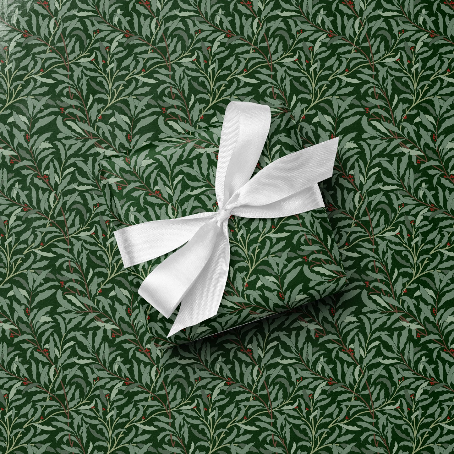 'Holly Jolly' Christmas Wrapping Paper - Dark Green