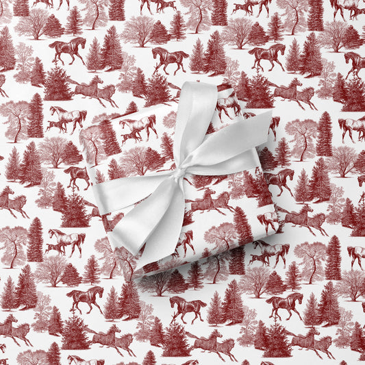 Burgundy Christmas Equestrian Toile