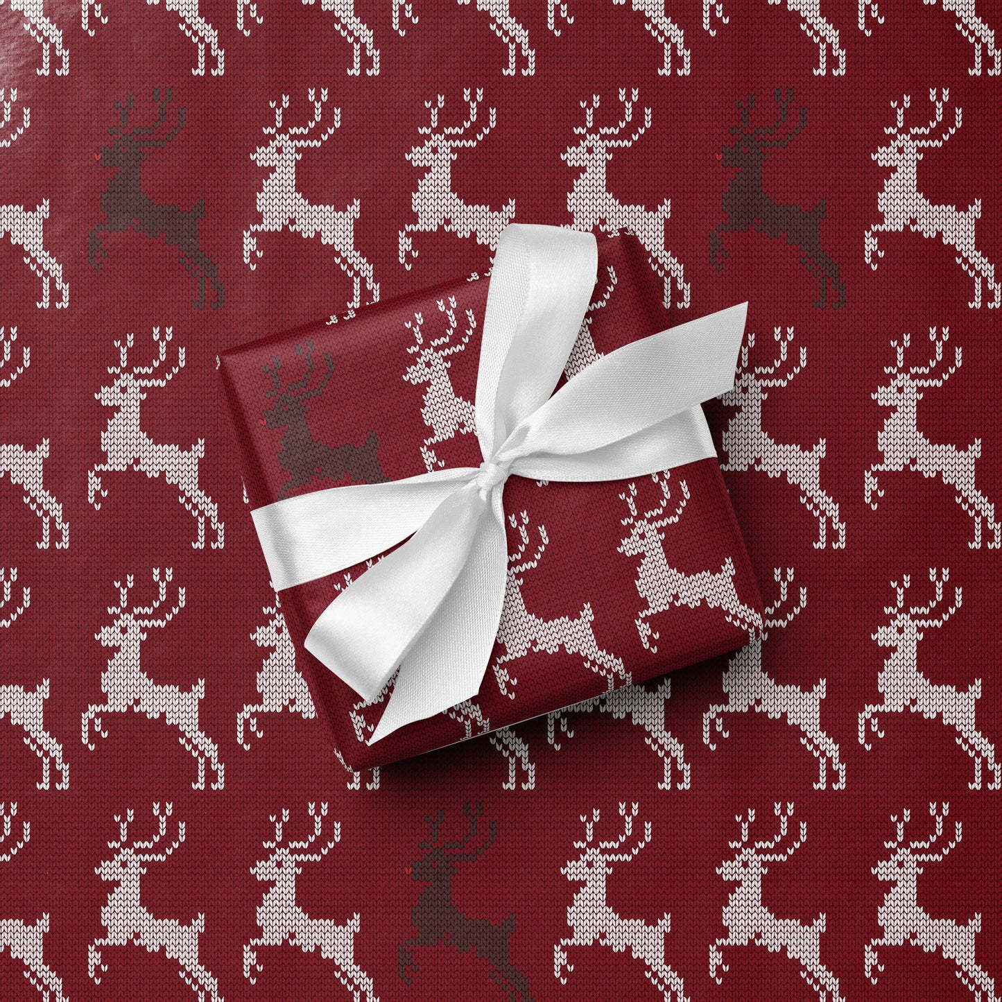 Rudolph Knit Print Wrapping Paper - Burgundy