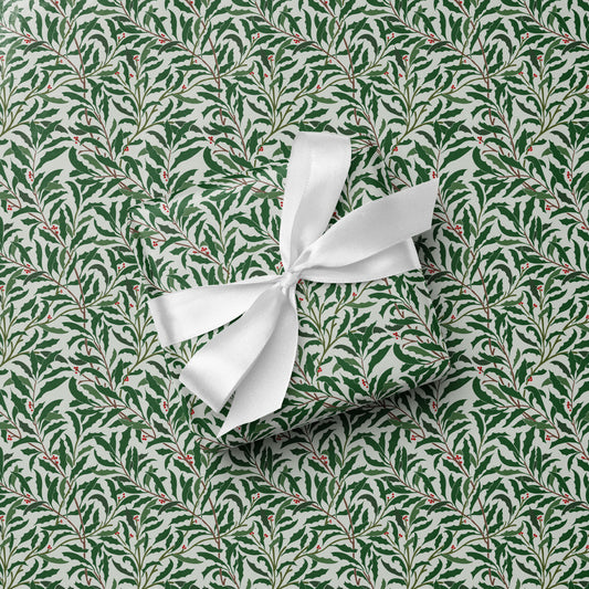 'Holly Jolly' Christmas Wrapping Paper - Sage