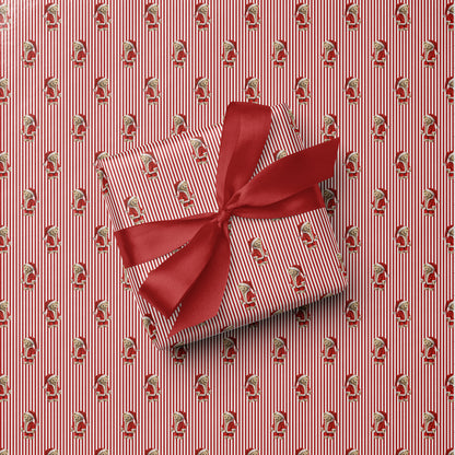 Santa Bear Christmas Wrapping Paper - Red Stripes