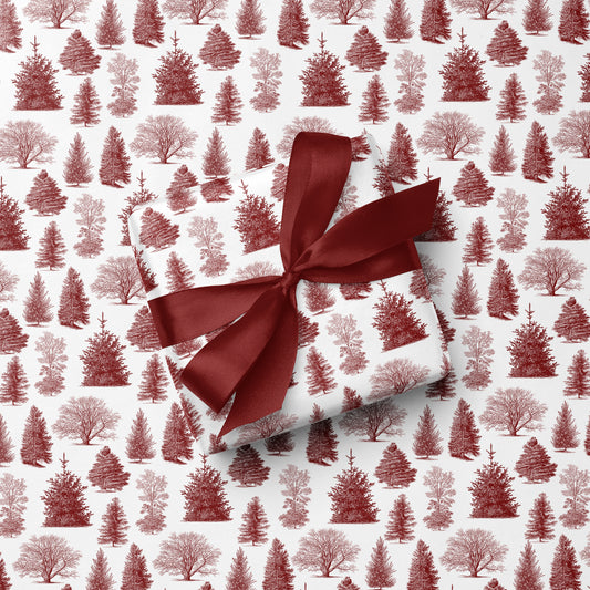 Christmas Forest Wrapping Paper - Red